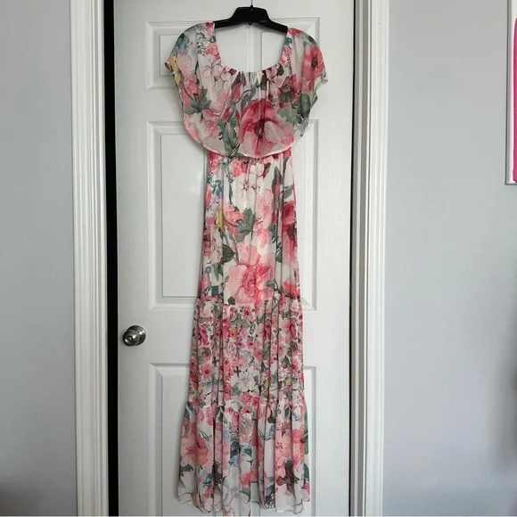 strapless open back dress Alchemy Pink Paisley Structured Scarf Tie Midi Dress